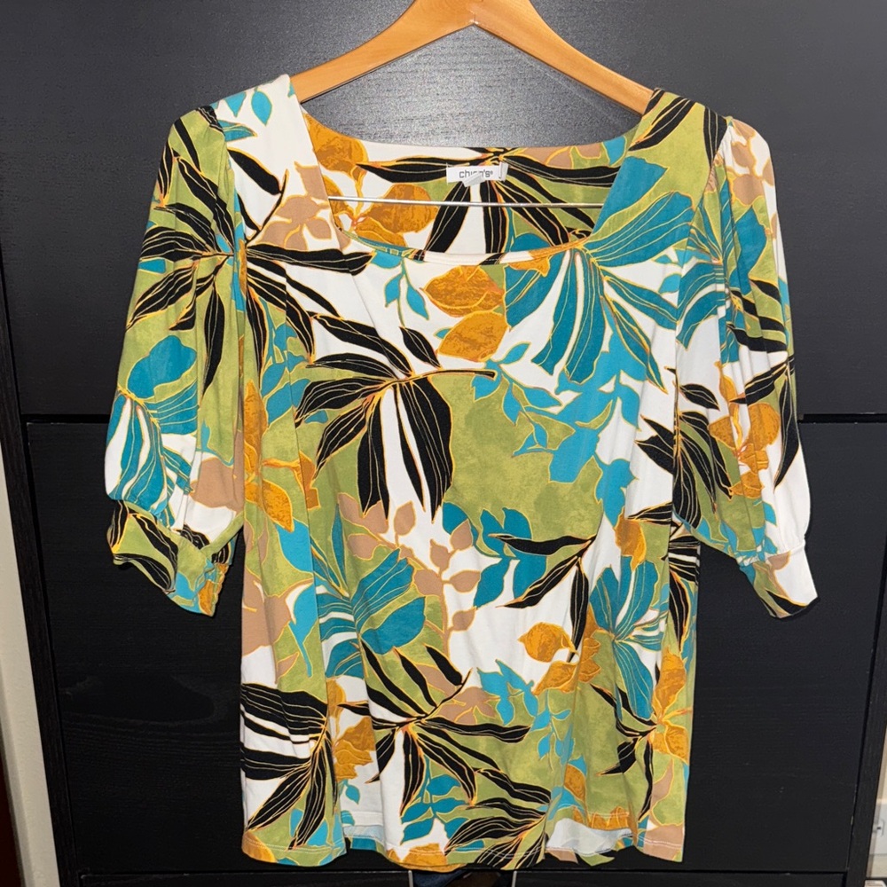Chico's Vibrant Leaf Pattern Blouse